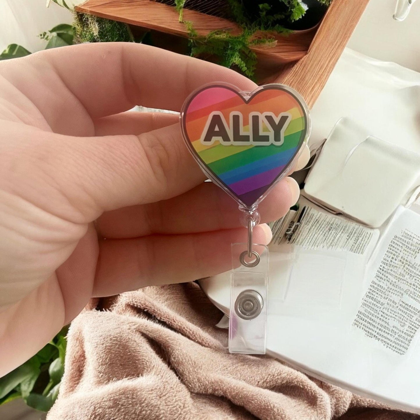 Acrylic Ally Badge Holder Lanyard with Retractable Reel